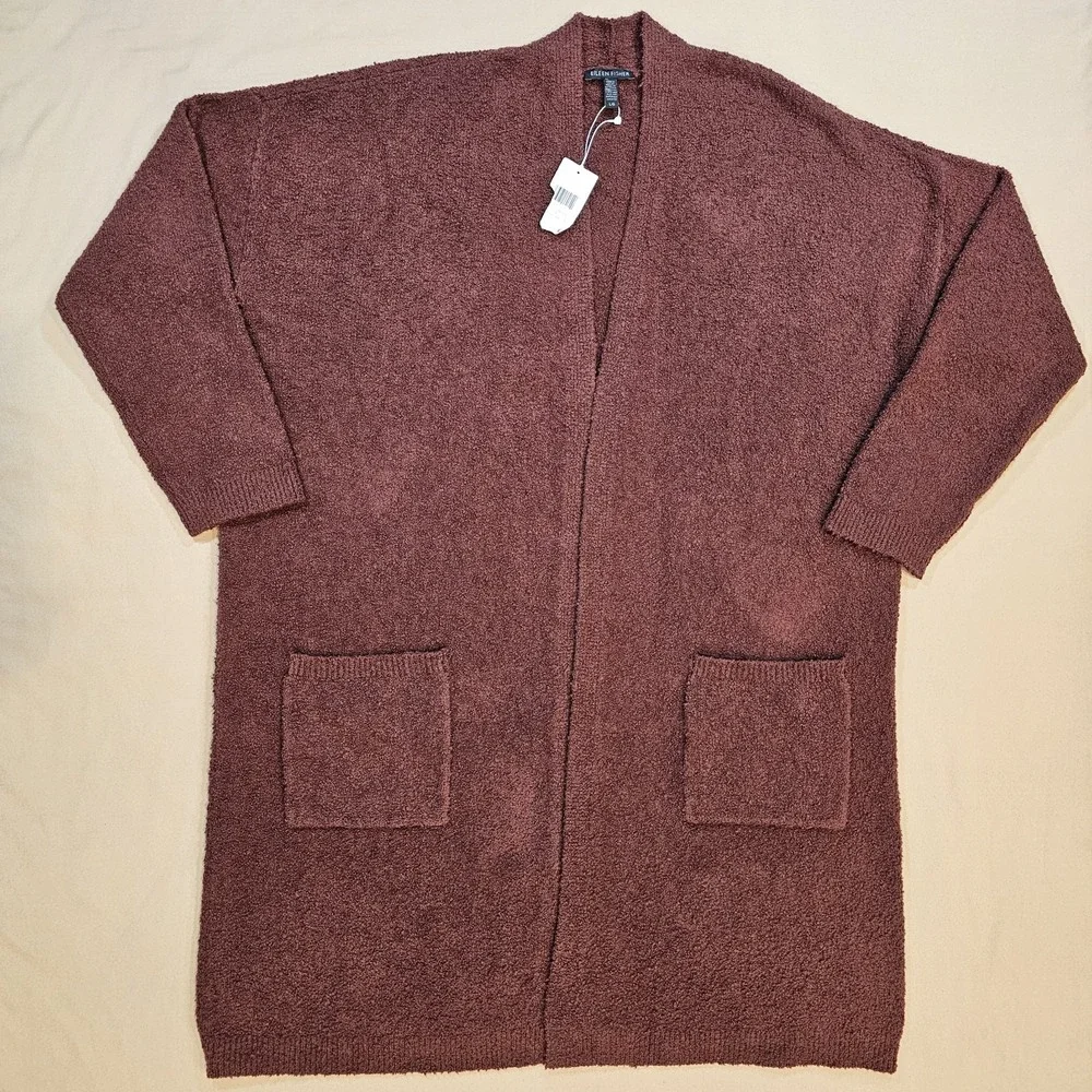 NWT Eileen Fisher Organic Cotton Womens Open Front‎ Cardigan Made In USA Large